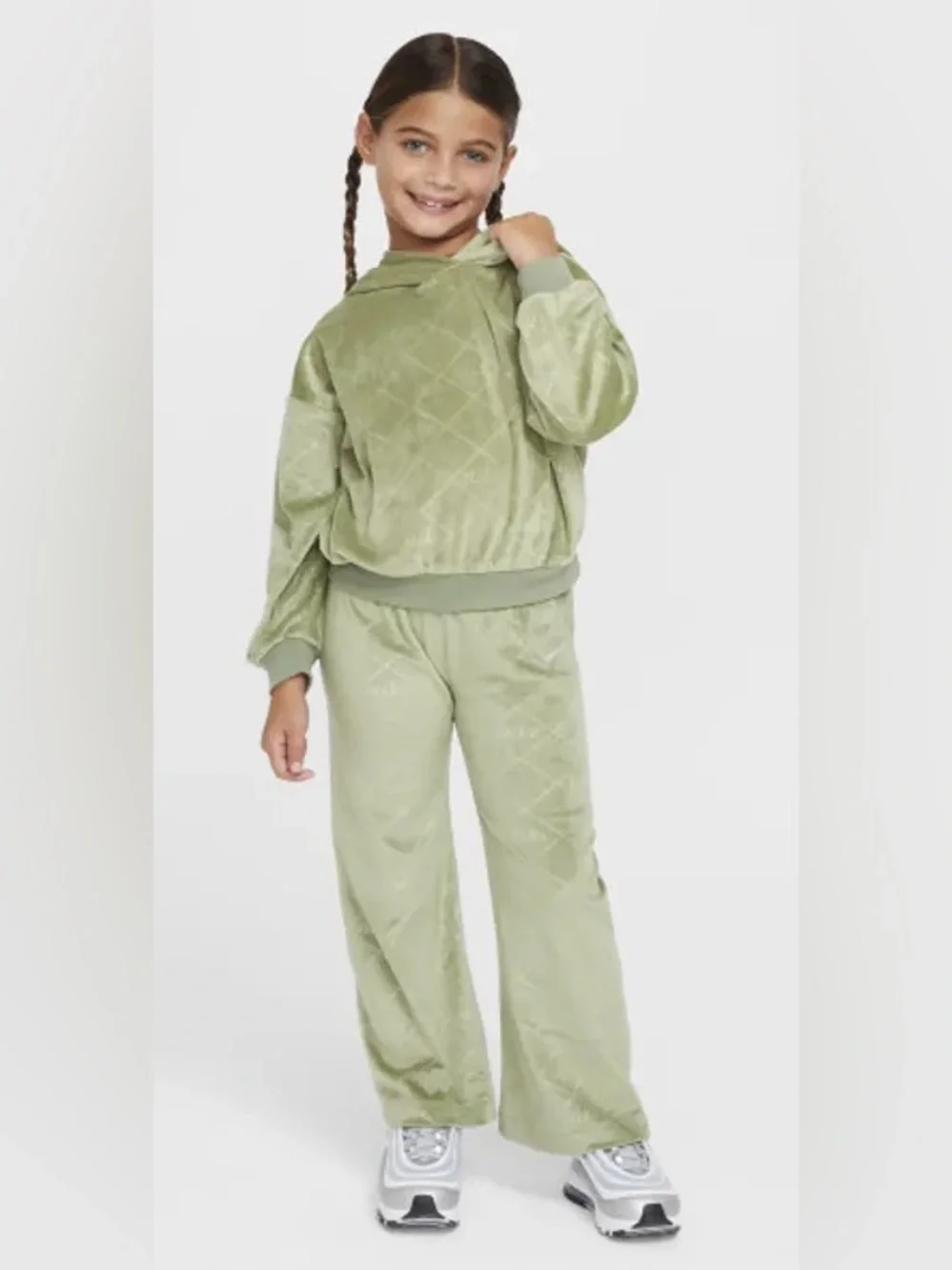 Nike Girls Olive Green Velour Hoodie & Pants Set size